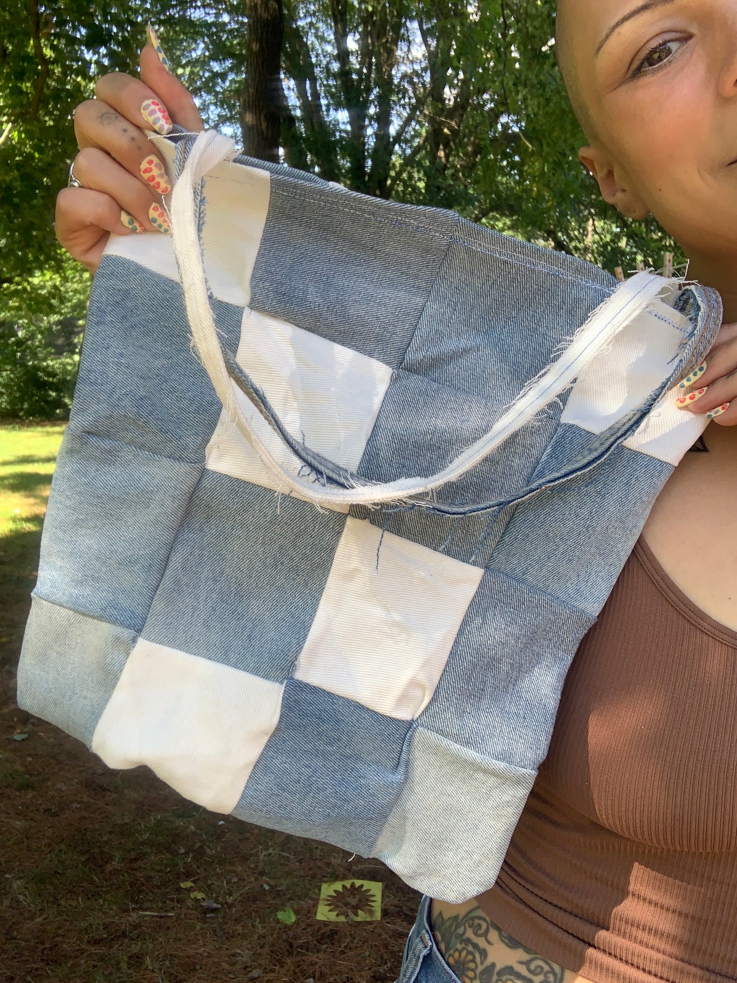 Denim checkered bag