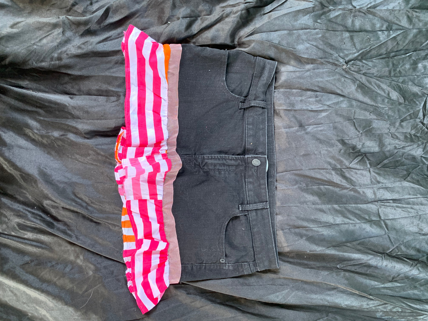 Striped black jean skirt
