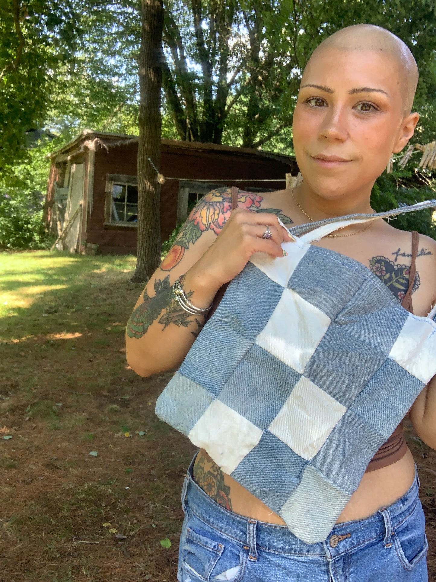 Denim checkered bag