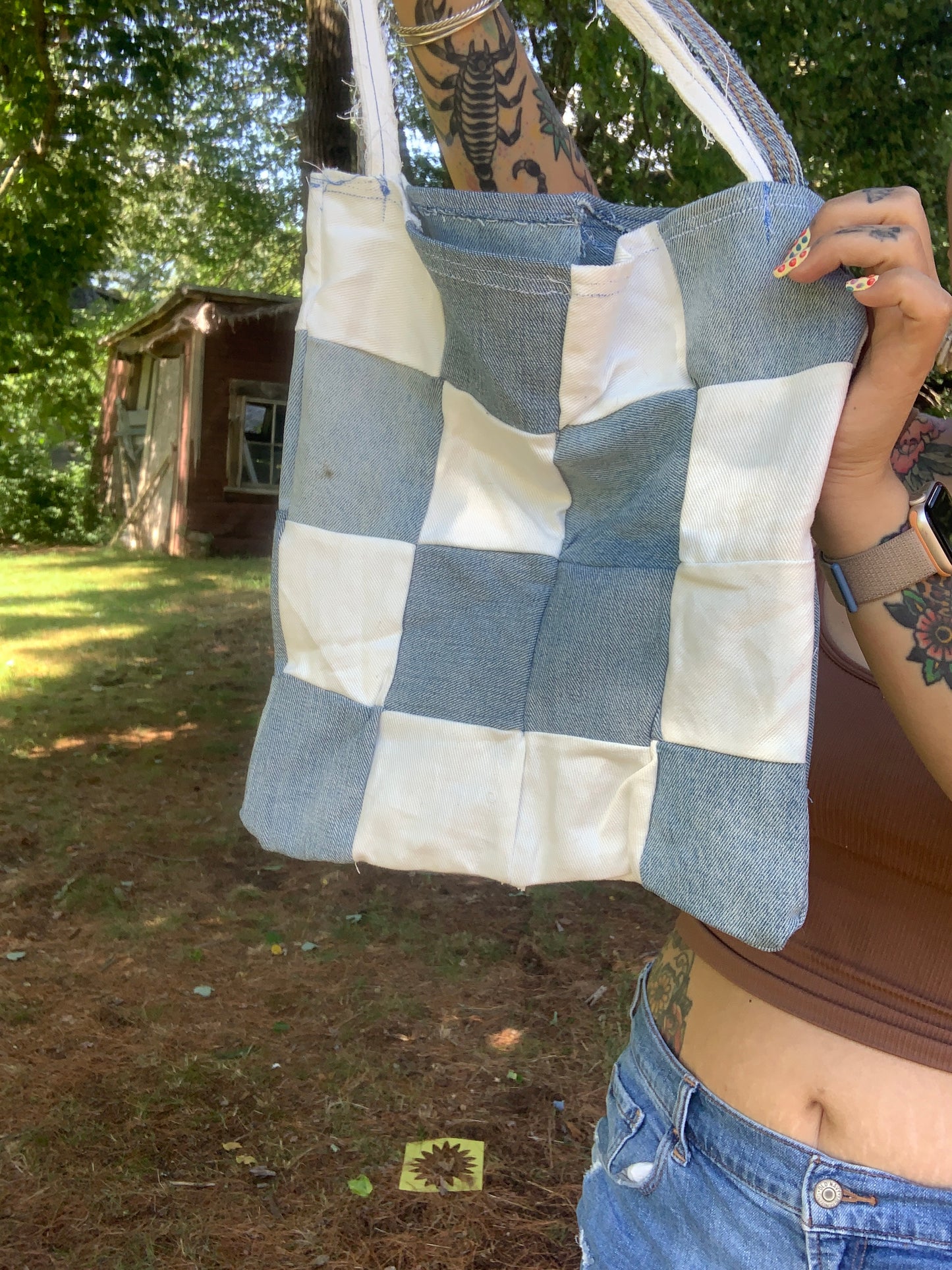 Denim checkered bag