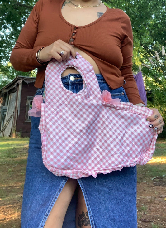 Large pink gingham heart bag