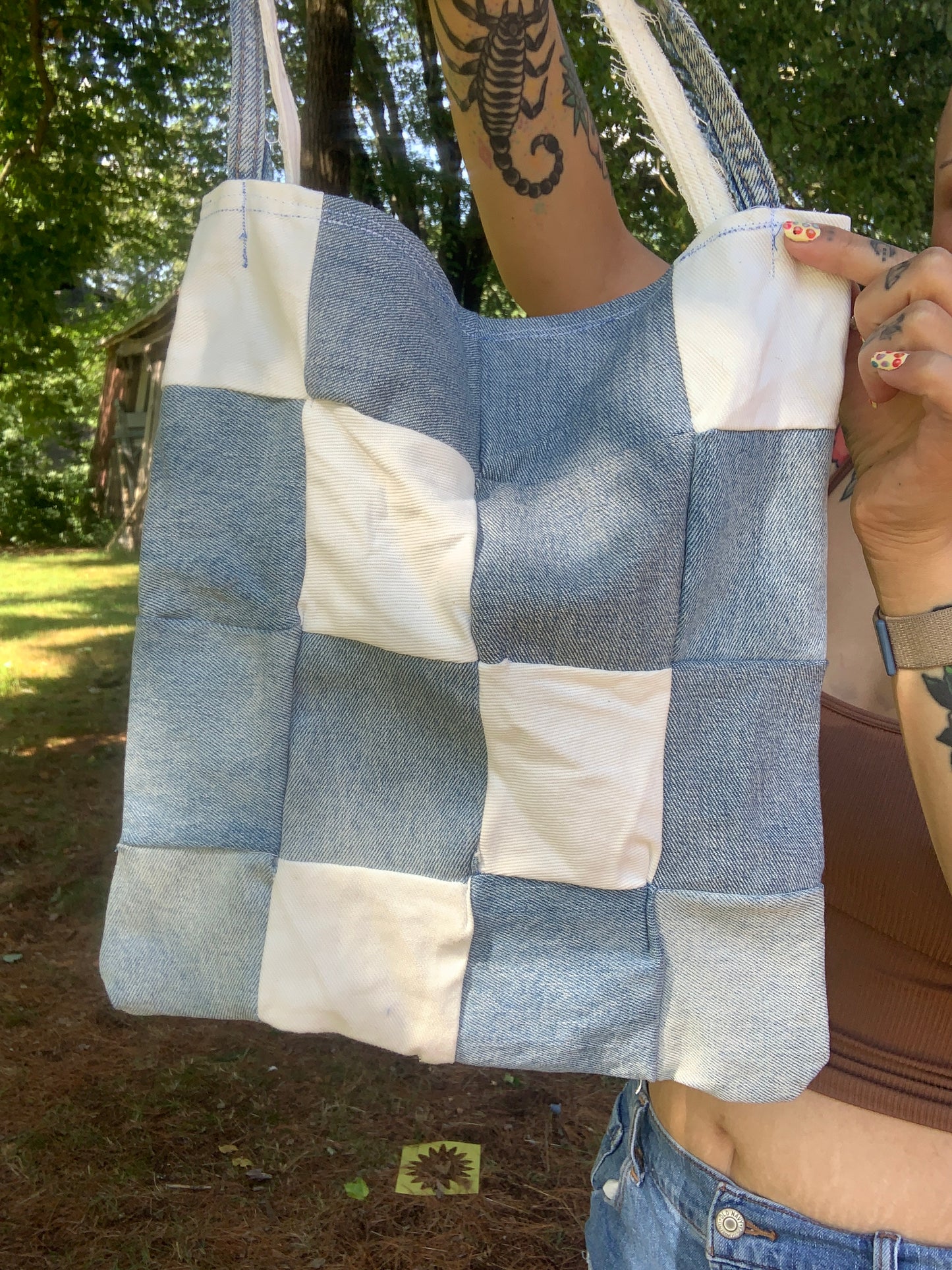 Denim checkered bag