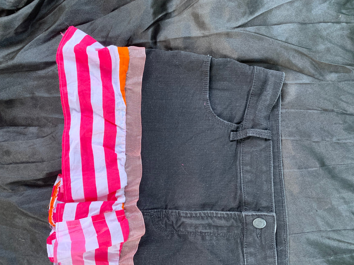 Striped black jean skirt