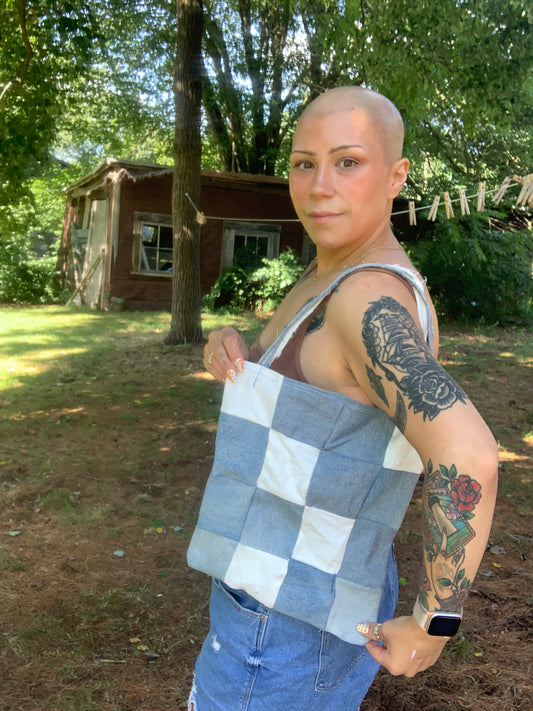 Denim checkered bag